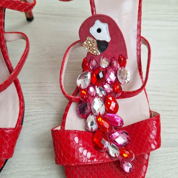 Kate Spade Red Idalou Parrot Sparkly Gem Ankle Strap Heels - Size 9 - Picture 7 of 13